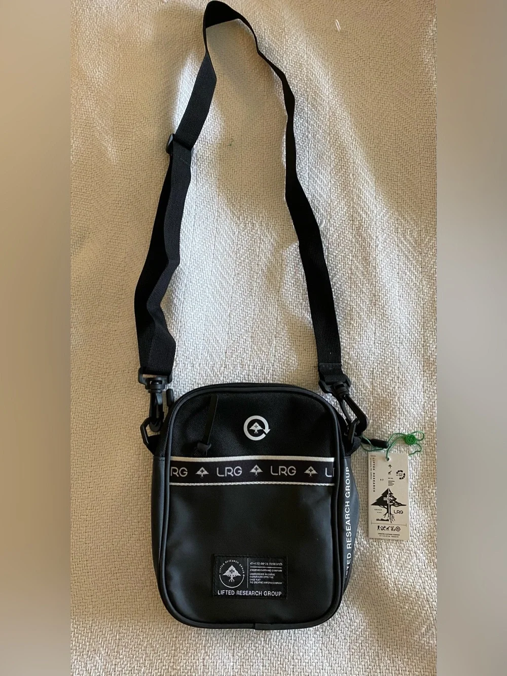 NEW LRG Black Crossbody Messenger Bag with White Logo Stripe